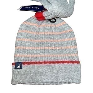 Nautica Hat and Glove Set - Gray and Red